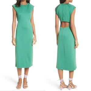NWT TIBI Green Pique Knit ASTOR Corset Back Cutout Midi Dress